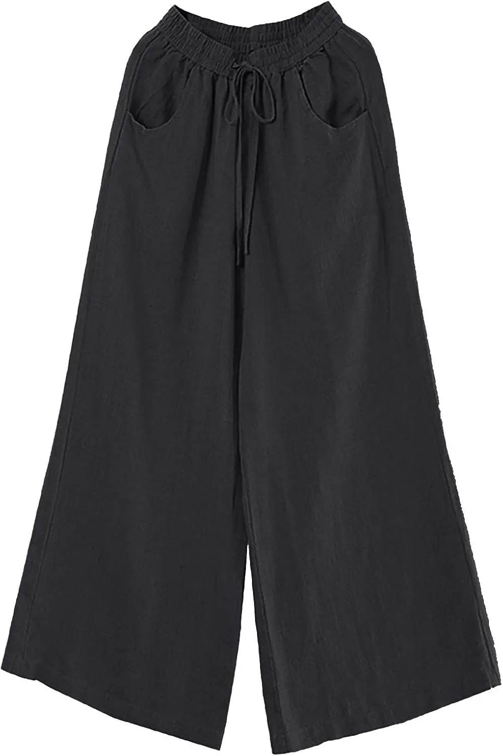 Womens Wide Leg Palazzo Pants Summer Drawstring High Waisted Long Lounge Trousers Cotton Linen Beach Boho Pants with Pockets
