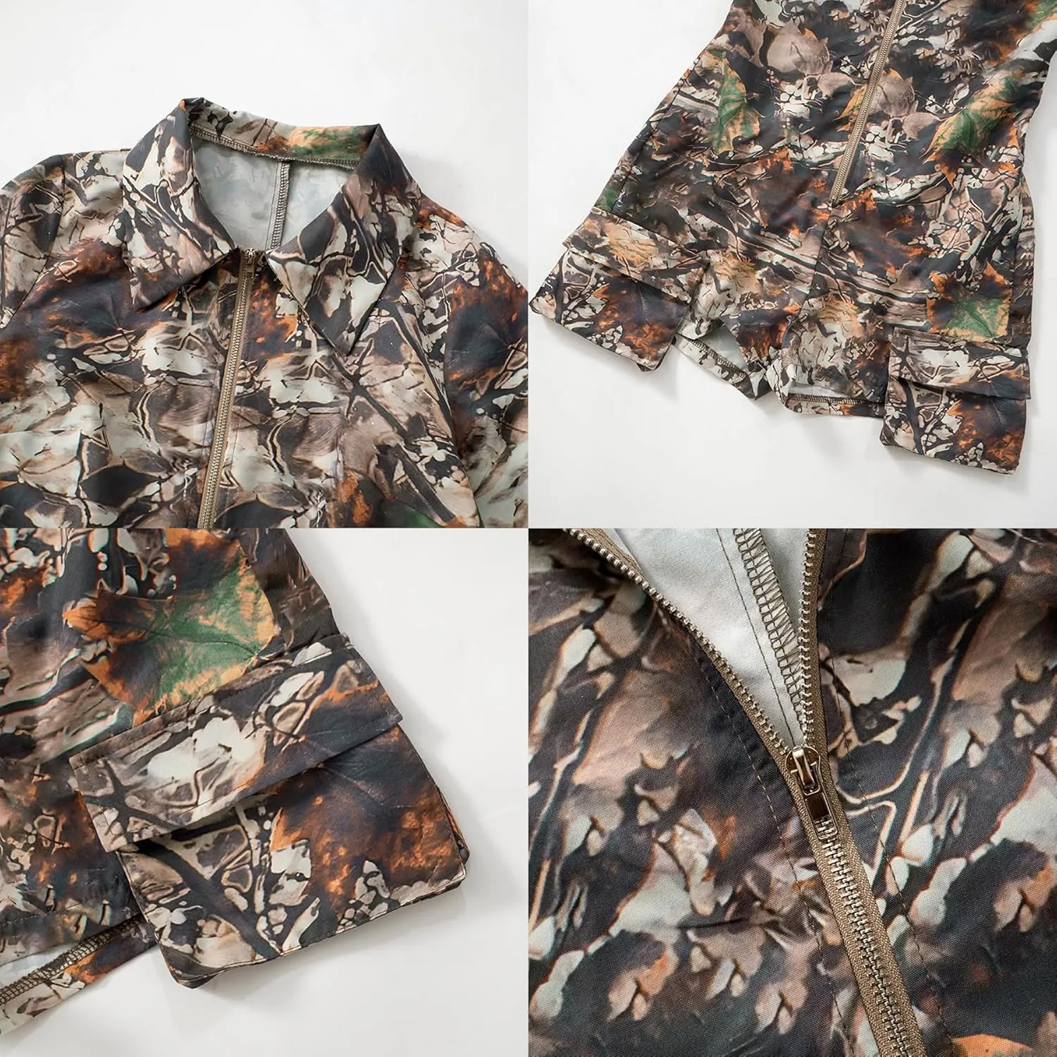 Women's Y2K Camouflage Shorts Jumpsuit Casual Long Sleeve Zip Up Camo Shorts Ropmer One Piece Overalls Streetwear
