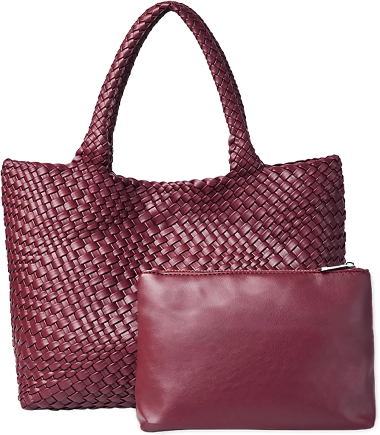 Woven Shoulder Bag for Women, Fashion Top Handle Soft Vegan Leather Shopper