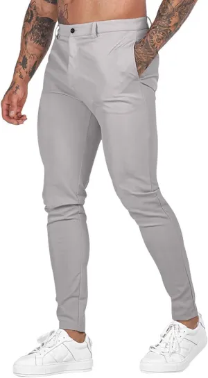 XUETON Mens Slim Fit Dress Pants Casual Business Office Work Skinny Suit Pants Comfort Flat-Front Stretch Chino Tapered Straight Leg Golf Dress Pants Slacks Trousers Grey