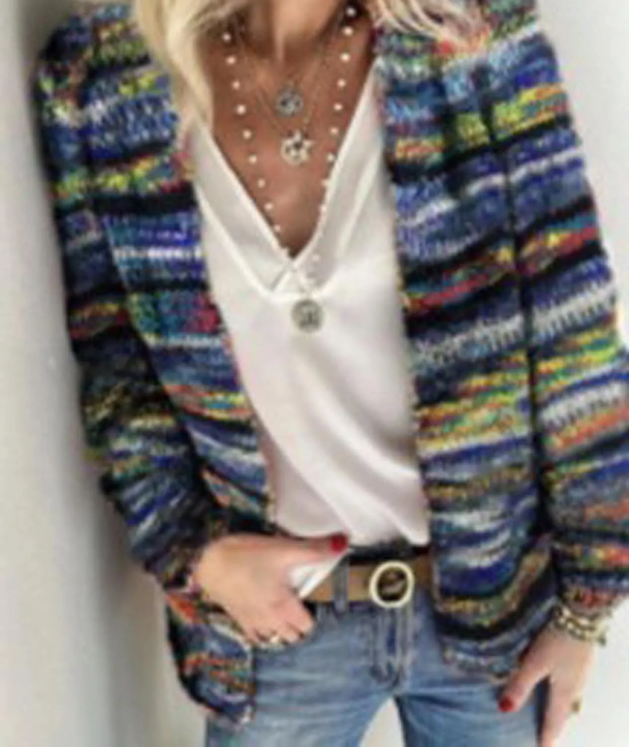 xxxiticat Women's Rainbow Knitted Cardigan Sweater Long Sleeve Multicolor Striped Sweater Jumpers Open Front Jacket