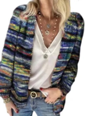 xxxiticat Women's Rainbow Knitted Cardigan Sweater Long Sleeve Multicolor Striped Sweater Jumpers Open Front Jacket