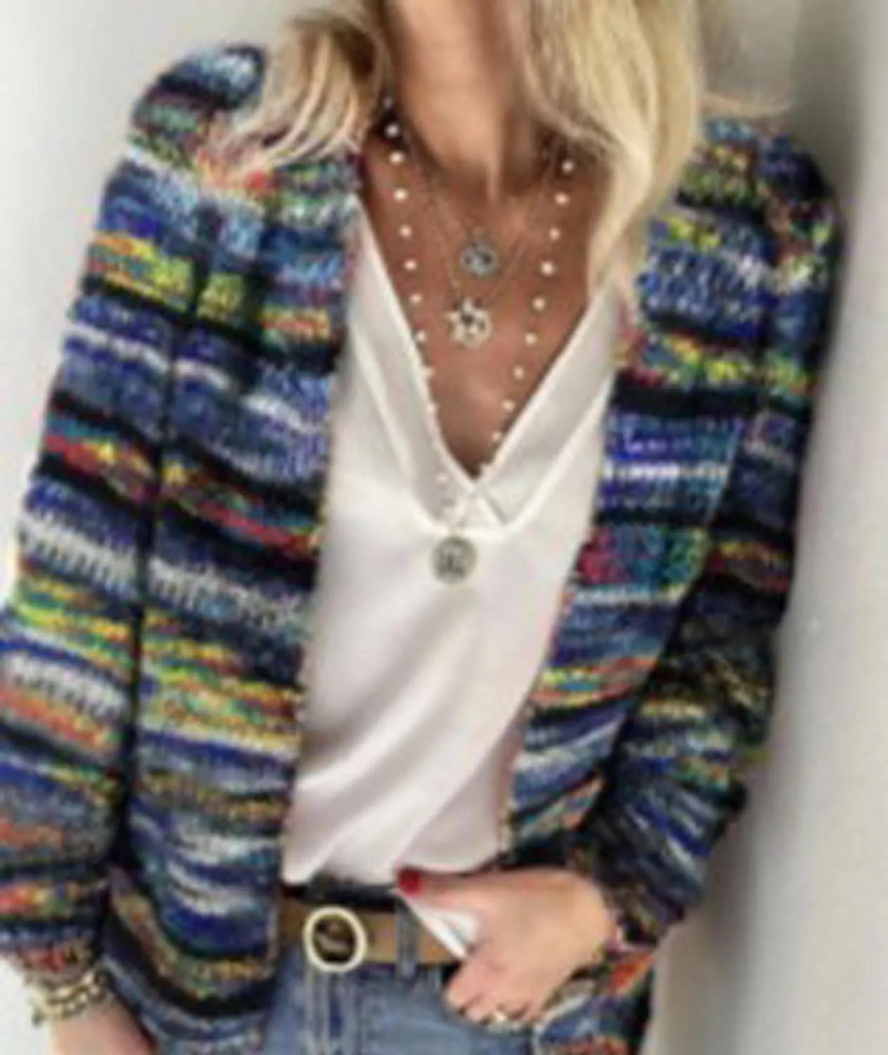 xxxiticat Women's Rainbow Knitted Cardigan Sweater Long Sleeve Multicolor Striped Sweater Jumpers Open Front Jacket