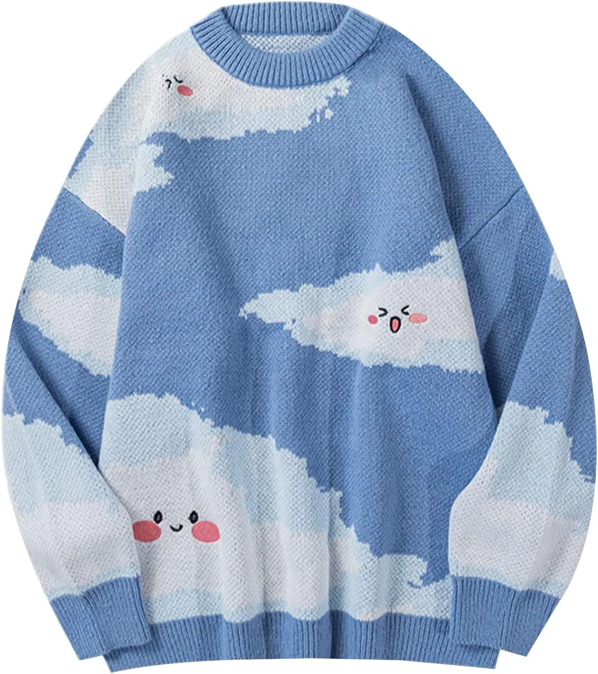Yimoon Men Sweaters Oversized Graphic Casual Cable Knitted Jumper Pullover Cute Unisex Crewneck Retro Couple Tops