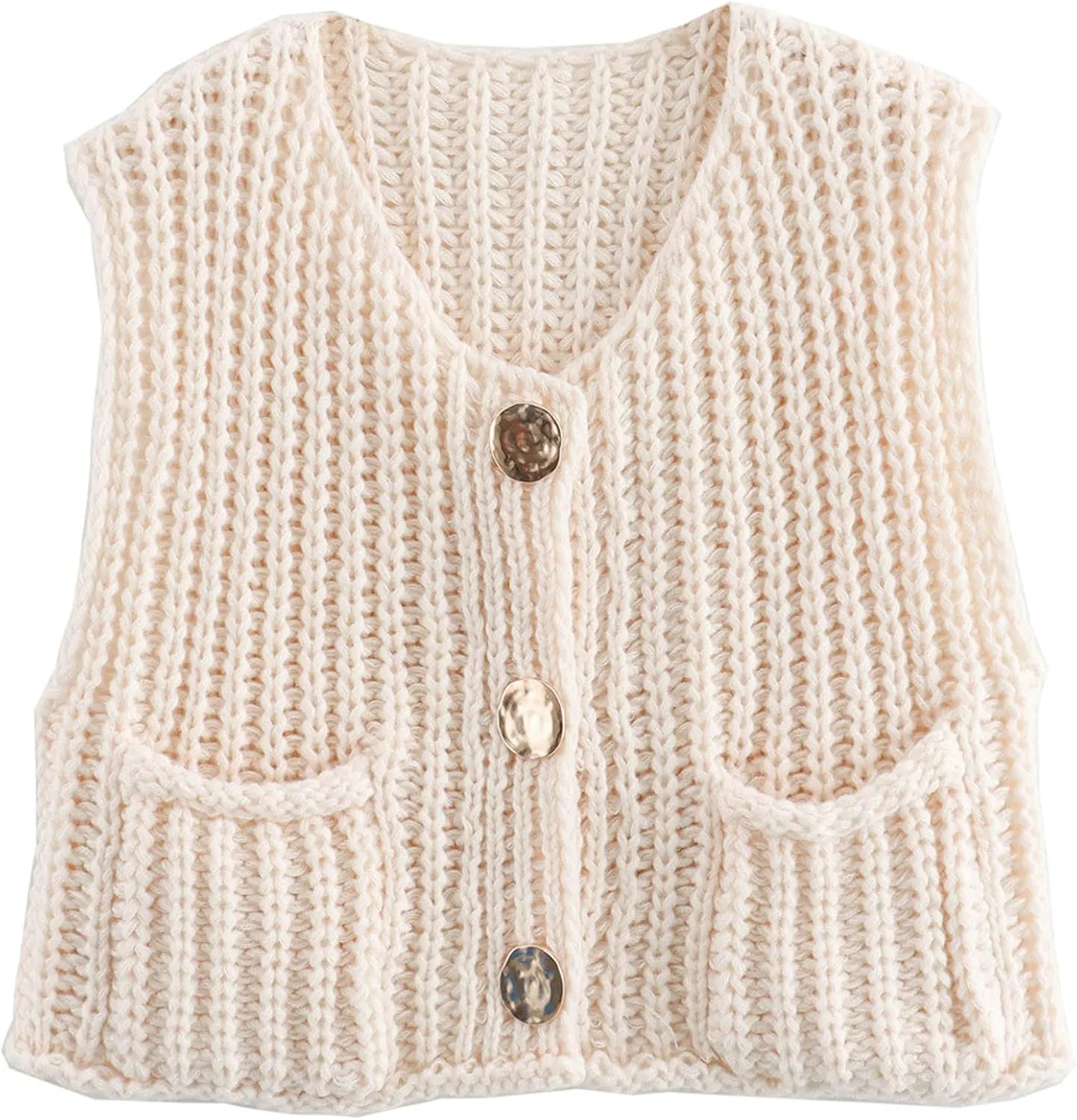 Yimoon Sweater Vest Women Sleeveless Cropped Button Down Chunky Knit Cardigan Casual Knitted Sweater Vest with Pockets