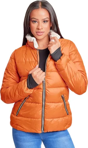YMI Women's Junior Full Length Puffer Jacket Collar & Detachable Sherpa Hood