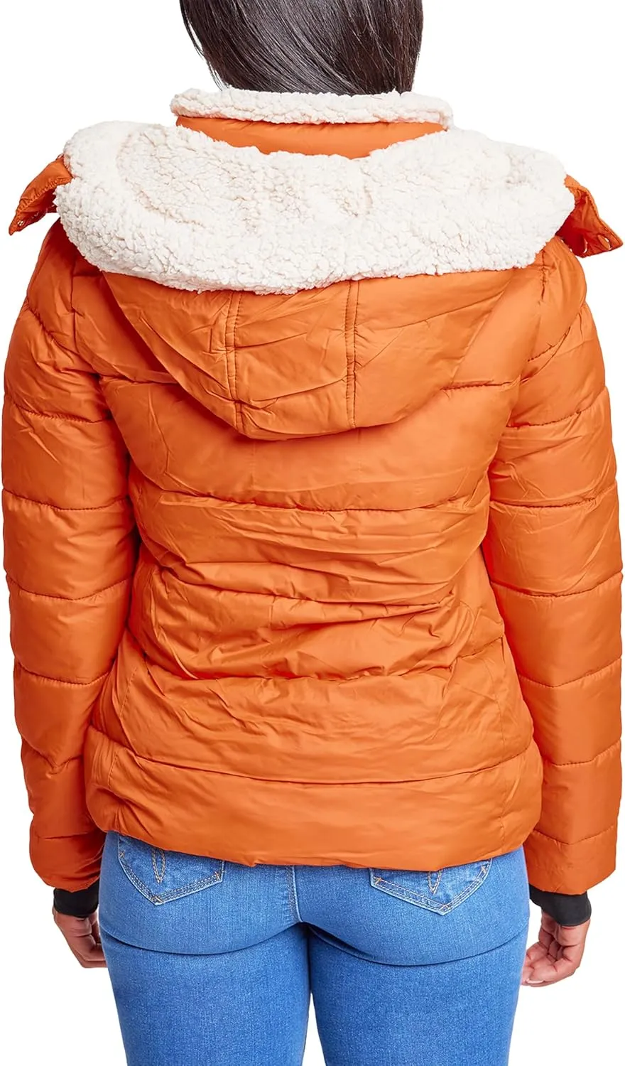 YMI Women's Junior Full Length Puffer Jacket Collar & Detachable Sherpa Hood