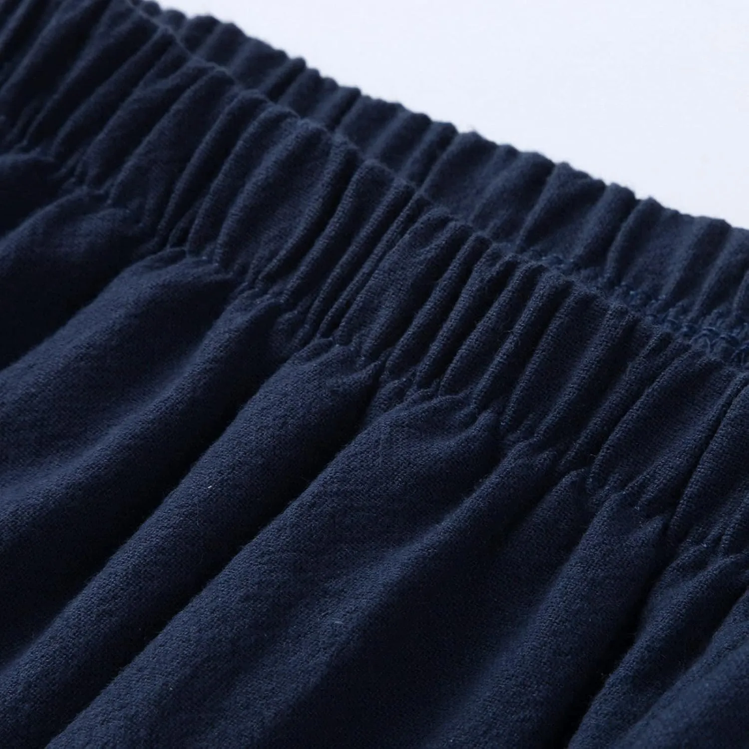 YOLAI Cotton Linen Knee Length Pant Women Casual Solid Pants High Waist Cropped Trousers Summer Lightweight Pant (Navy, M)