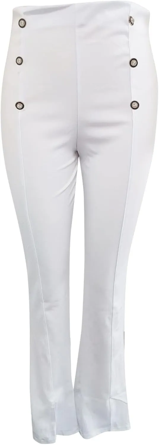 YOLAI Women Casual Wide Leg Pant High Waist Button Down Trousers Solid Color Business Work Trousers
