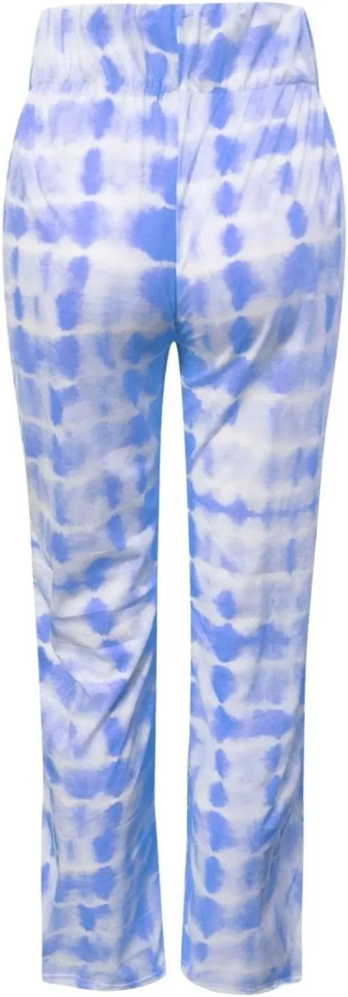 YOLAI Women's Casual Tie-dye Printed Pants High Waist Drawstring Straight Leg Pant Lightweight Trousers with Pockets