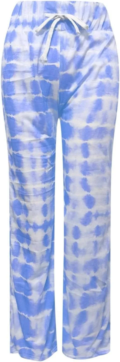 YOLAI Women's Casual Tie-dye Printed Pants High Waist Drawstring Straight Leg Pant Lightweight Trousers with Pockets