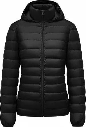 YZG Women's Lightweight Highly Packable Down Jacket for Warmth with Detachable Hood Black XXX-Large