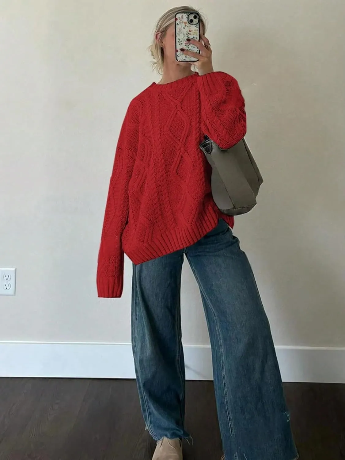 ZAFUL Cable Knit Sweaters for Women Crewneck Casual Knit Pullover Sweater Long Sleeves Jumper Tops