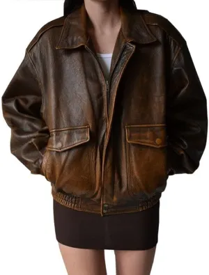 Zaine Enterprises Womens 90'S Vintage Oversized Bomber Classic Style Wear Genuine Leather Jacket