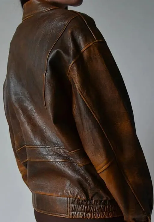 Zaine Enterprises Womens 90'S Vintage Oversized Bomber Classic Style Wear Genuine Leather Jacket