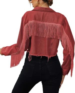 Zeagoo Women Denim Jacket Casual Long Sleeve Distressed Ripped Cropped Coat Fringe Jean Jacket XS-XXL